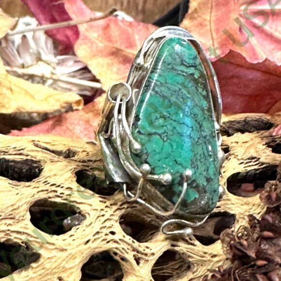 Vintage Sterling SIlver & Spider Web Turquoise Ring Size 7 - Picture 4 of 6